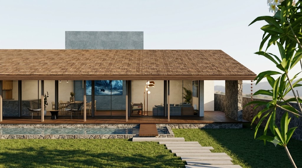 Villa 29 architectural visual with a landscaped garden